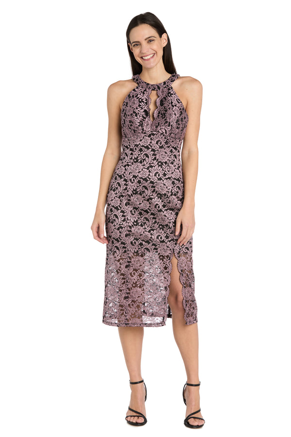 r&m richards Lace Illusion High-Neck Midi Dress