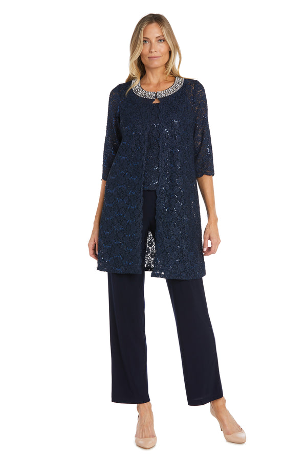 r&m richards Lace Pantsuit with Pearl Neckline
