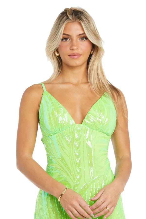 R&m Richards Linnea Lime Sequin Dress