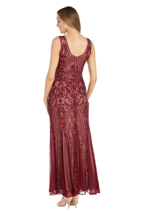 R&m Richards Long Beaded Sleeveless Dress