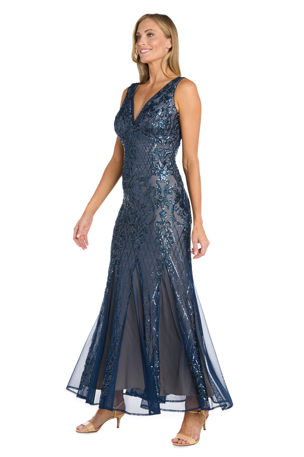 R&m Richards Long Beaded Sleeveless Dress - Petite