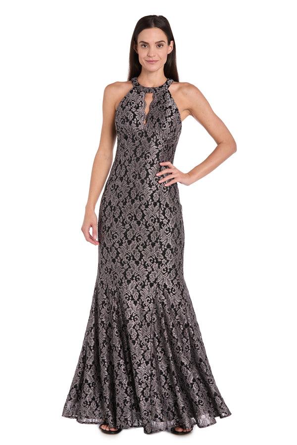 R&m Richards Long Glitter Lace Dress