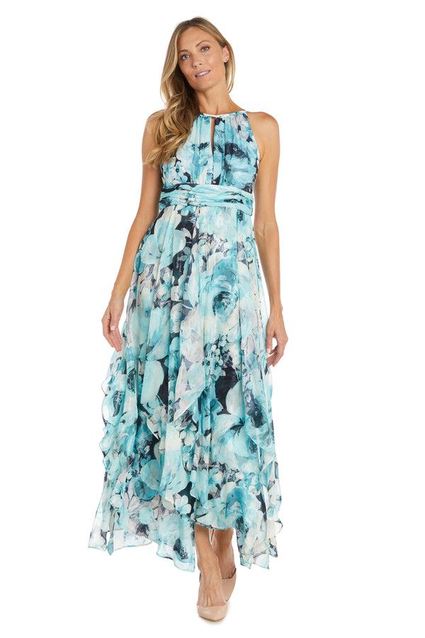 R&m Richards Maxi Floral Dress With Ruffle Skirt