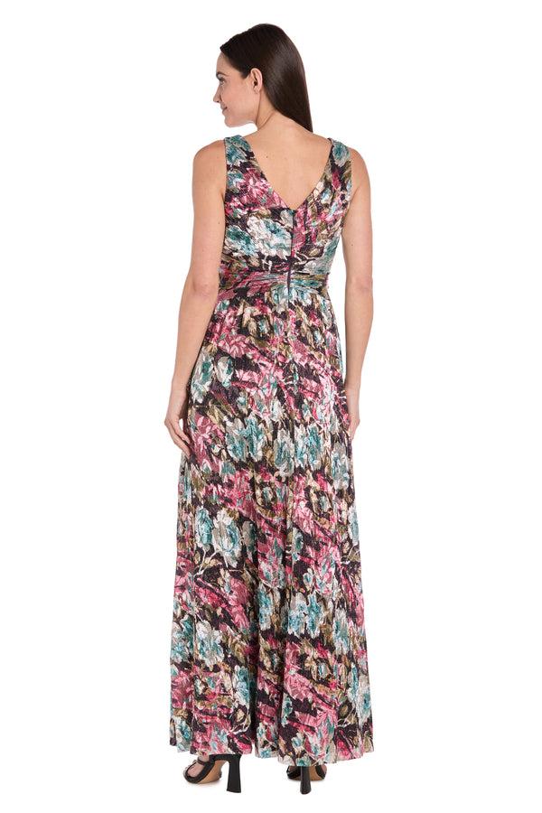 R&m Richards Metallic Bloom Sleeveless Gown