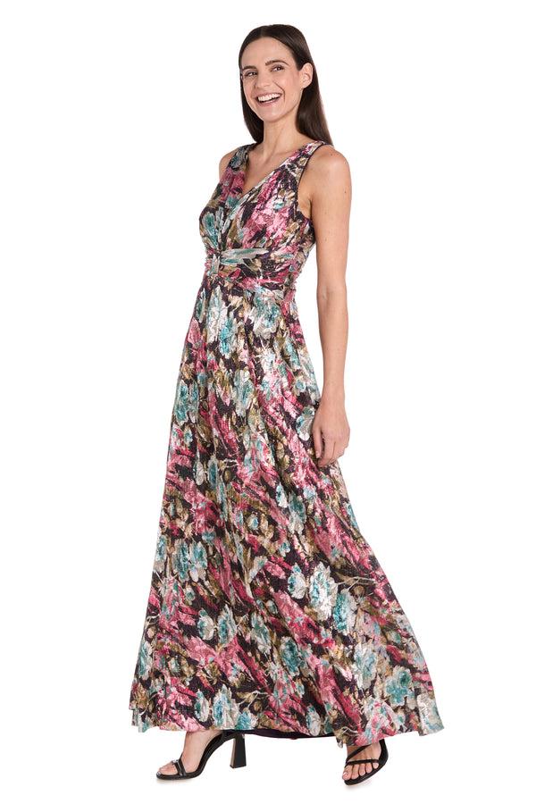 R&m Richards Metallic Bloom Sleeveless Gown