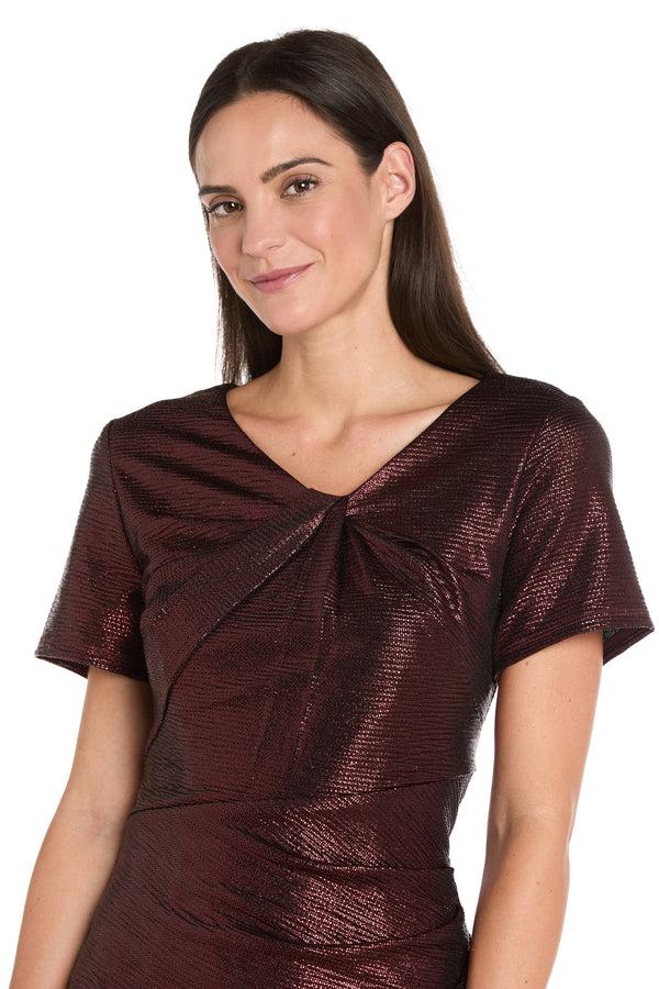 R&m Richards Metallic Knot-Neck Cocktail Dress