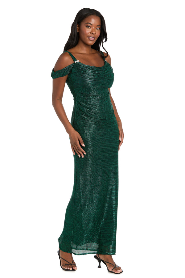 R&m Richards Metallic Off The Shoulder Dress