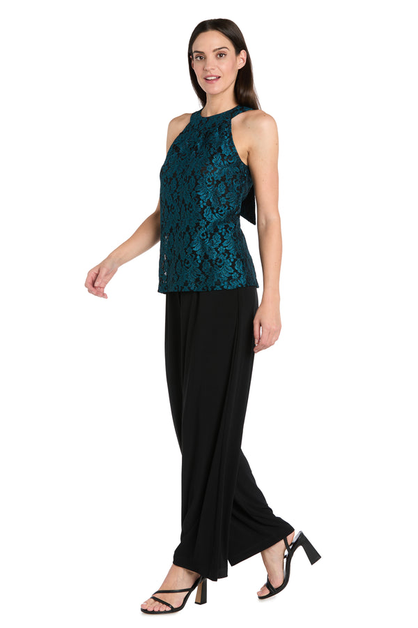 R&m Richards Midnight Elegance Lace Bow Jumpsuit