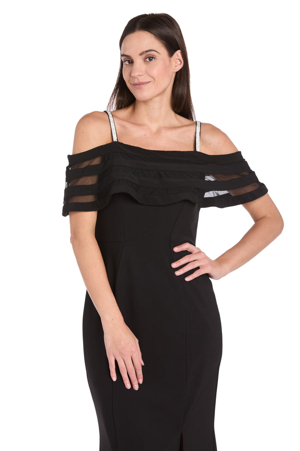 R&m Richards Midnight Mirage Mesh Gown