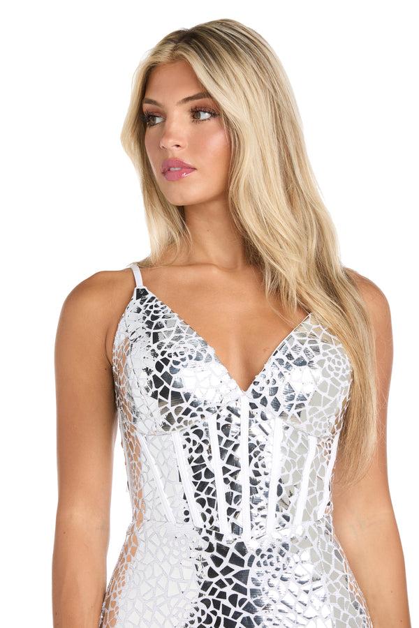 R&m Richards Millie Mirror Reflective Corset Gown