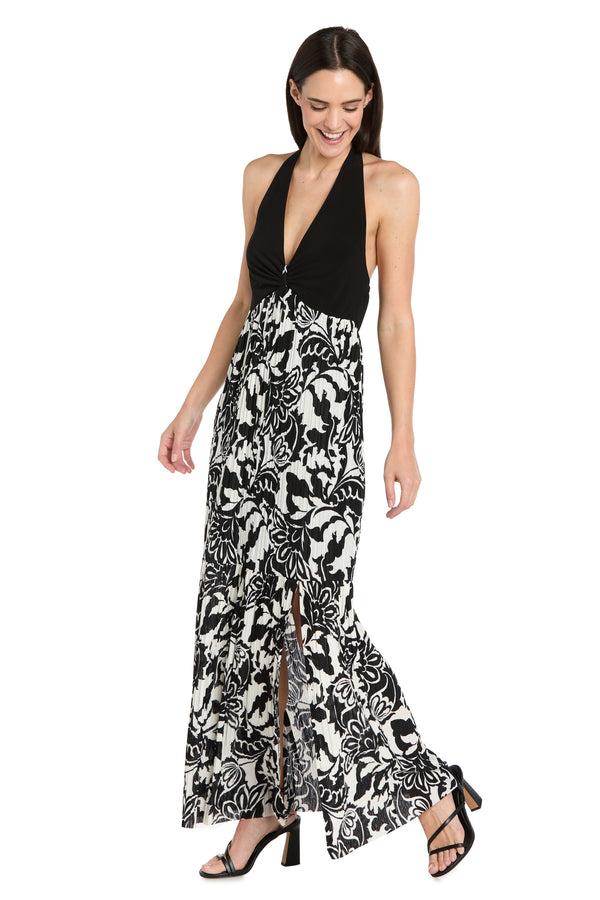 R&m Richards Monochrome Grace Halter Maxi Dress