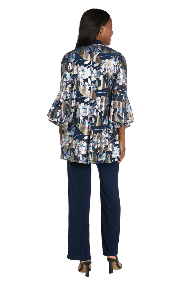 R&m Richards Navy Blossom Two-Piece Pant Suit