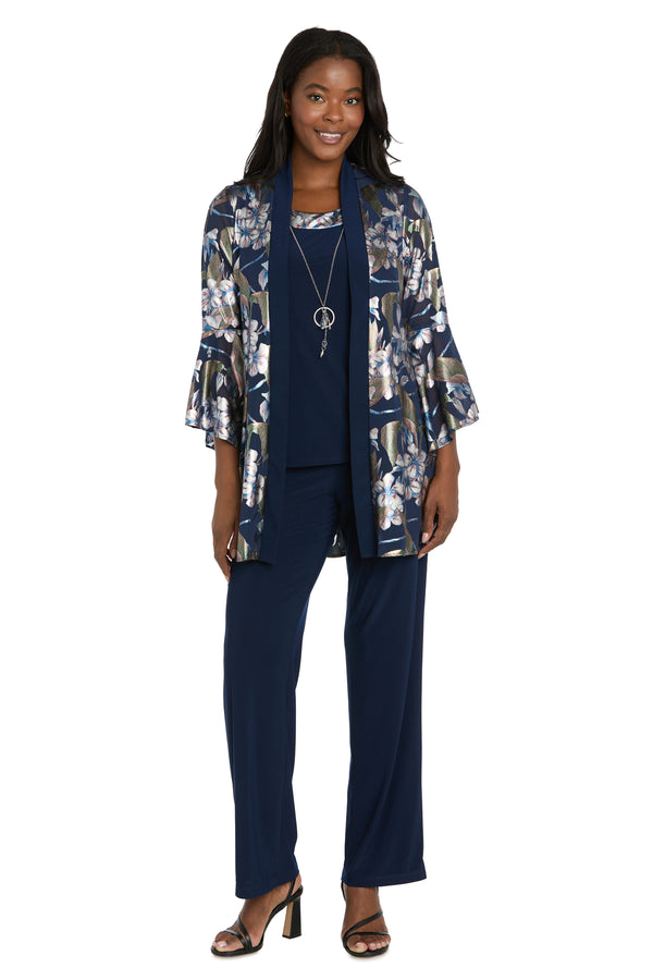 r&m richards Navy Blossom Two-Piece Pant Suit