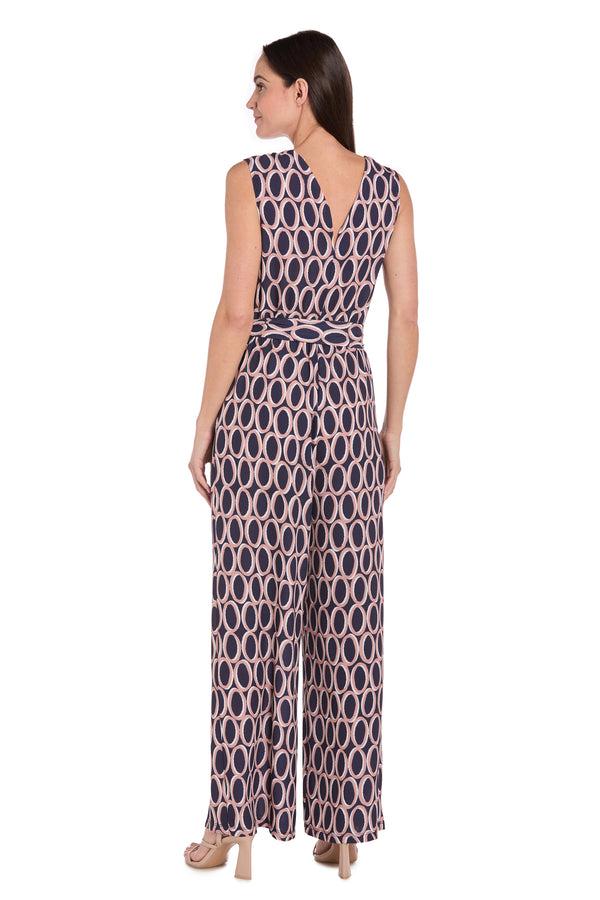 R&m Richards Navy & Tan Circle Print Jumpsuit
