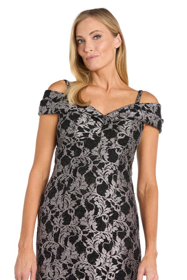 R&m Richards Off The Shoulder Two Toned Lace Dress