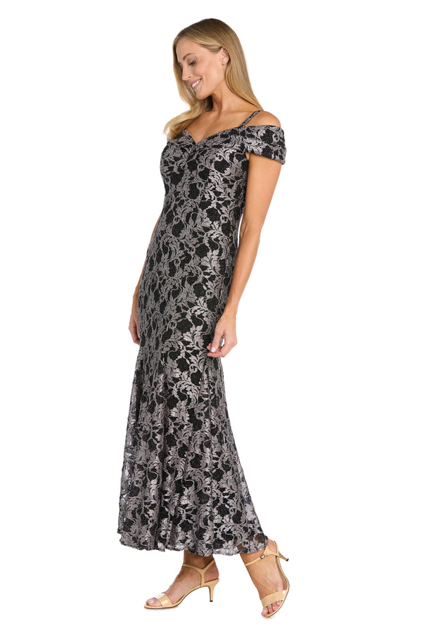 R&m Richards Off The Shoulder Two Toned Lace Dress