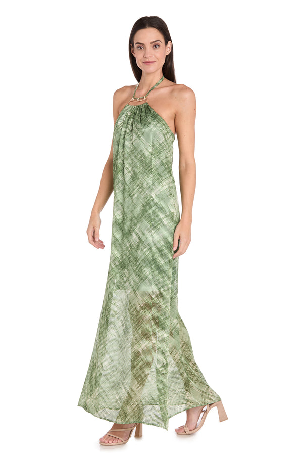 R&m Richards Olive Print Maxi Dress