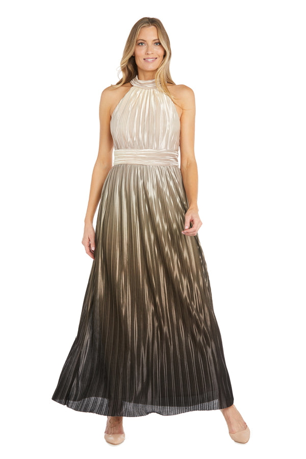 R&m Richards Ombre Satin Pleated Long Dress