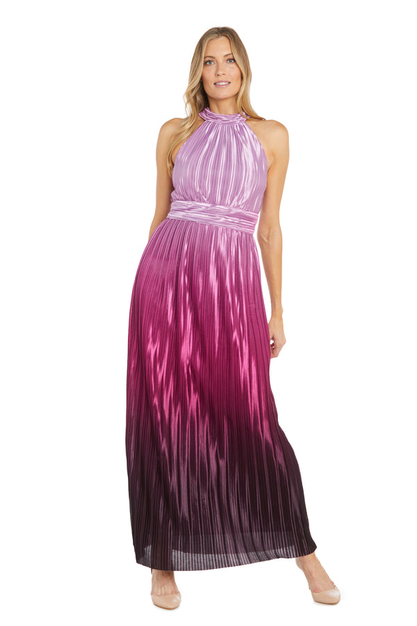 r&m richards Ombre Satin Pleated Long Dress