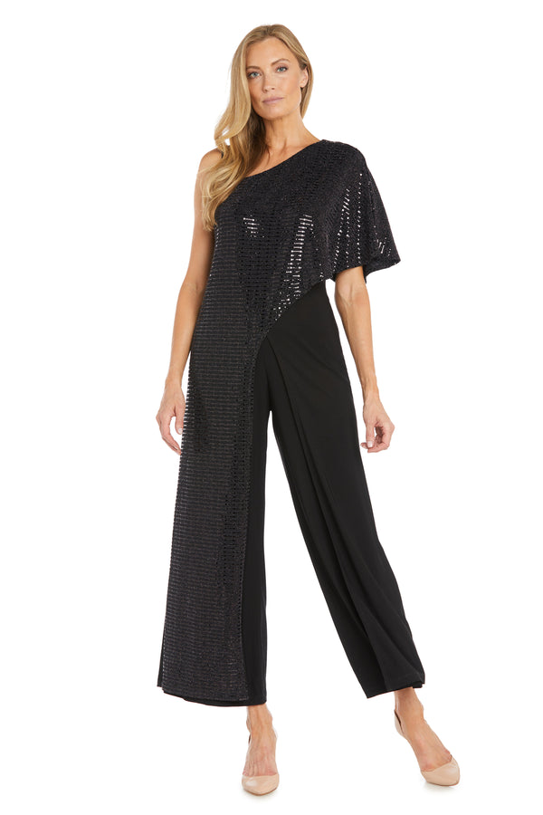 R&m Richards One Shoulder Metallic Jumpsuit