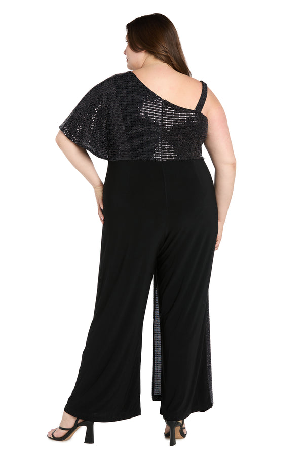 R&m Richards One Shoulder Metallic Jumpsuit - Plus