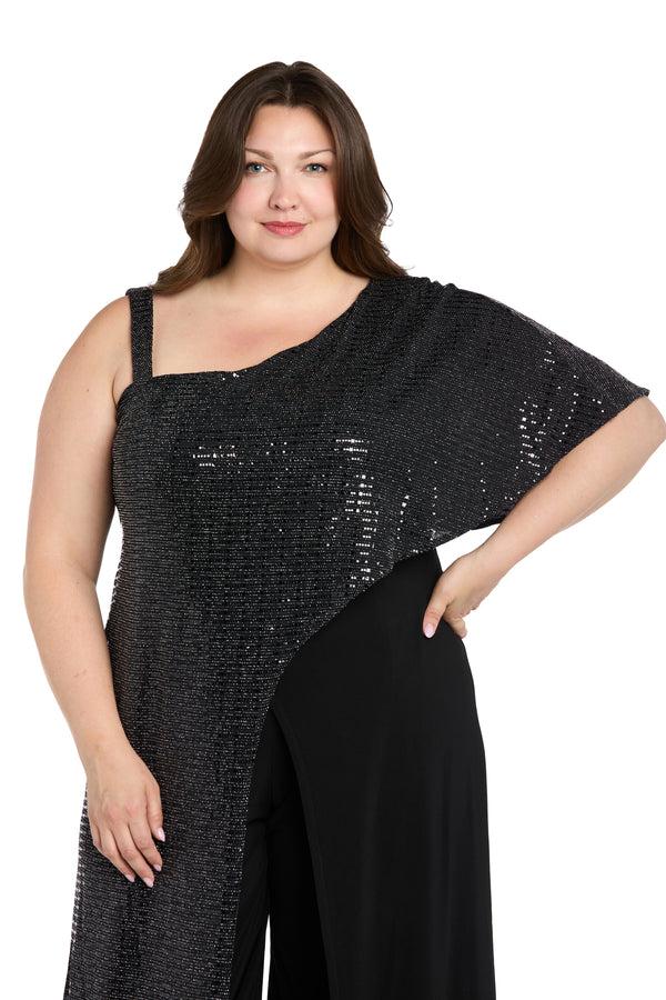 R&m Richards One Shoulder Metallic Jumpsuit - Plus