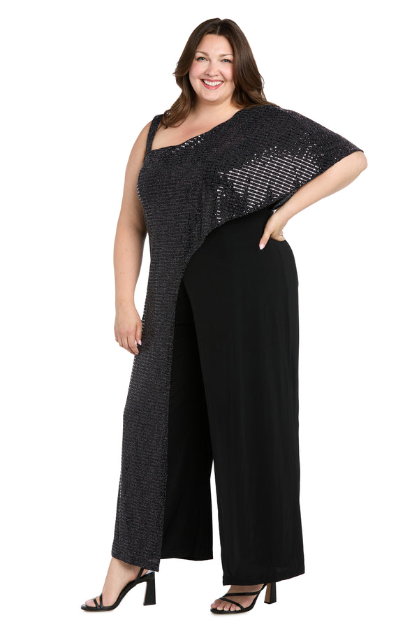 R&m Richards One Shoulder Metallic Jumpsuit - Plus