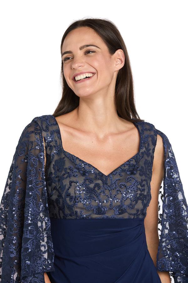 R&m Richards Patterned Sequin Capelet Dress