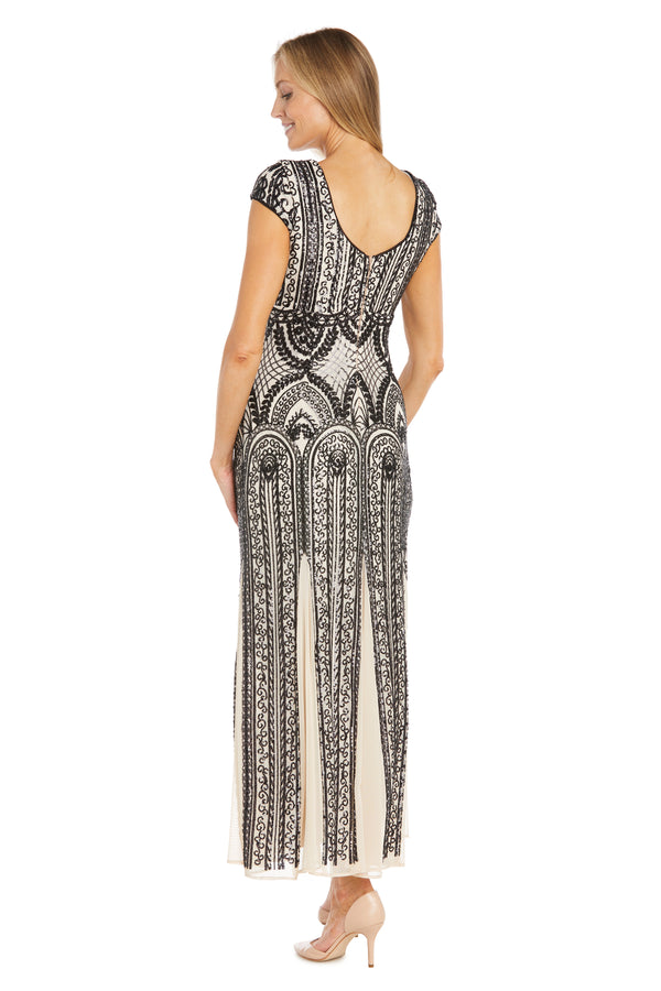 R&m Richards Patterned Sequin Godet Gown