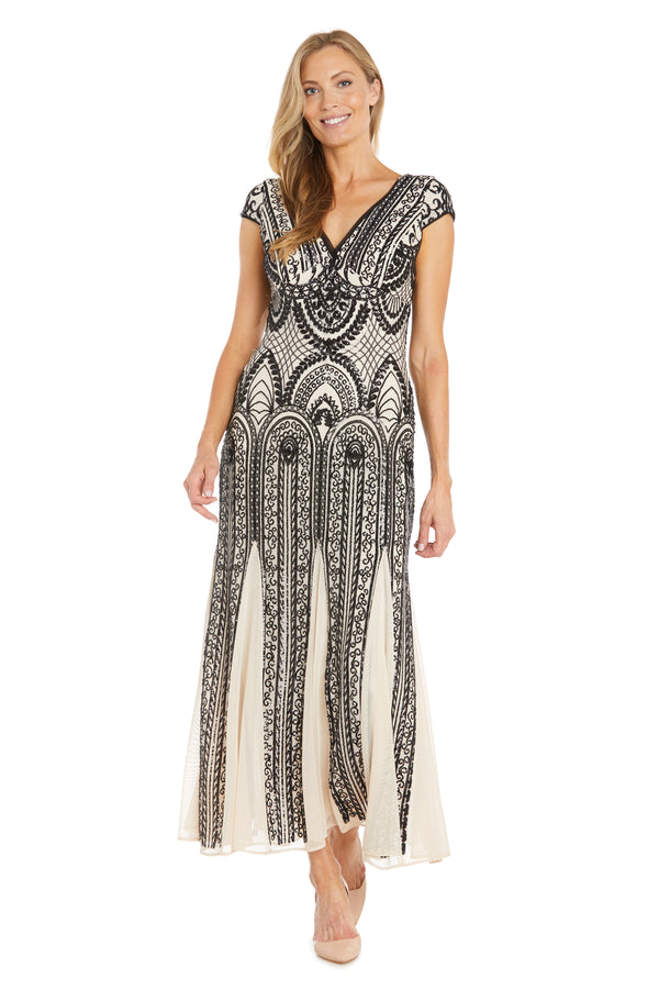 R&m Richards Patterned Sequin Godet Gown