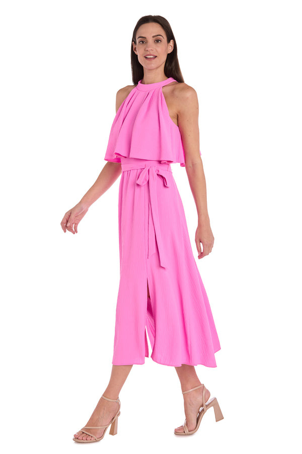 R&m Richards Pink High-Neck Midi Dress