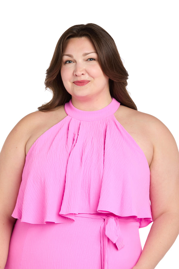 R&m Richards Pink High-Neck Midi Dress - Plus