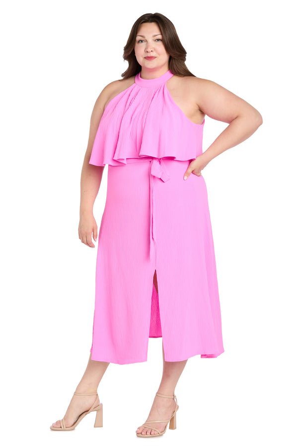 R&m Richards Pink High-Neck Midi Dress - Plus