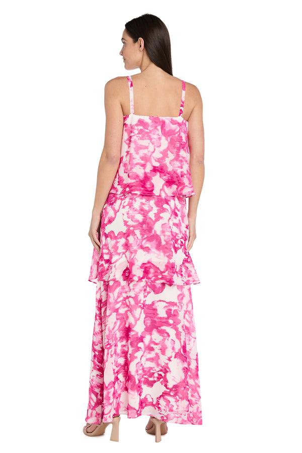 R&m Richards Pink & White Chiffon Layered Dress