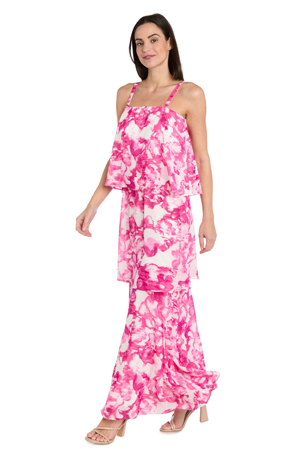 R&m Richards Pink & White Chiffon Layered Dress