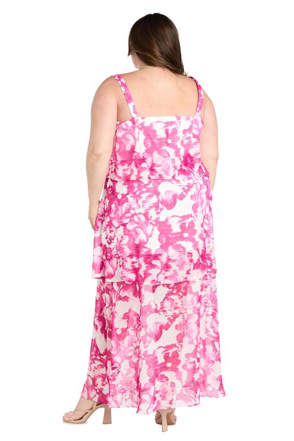 R&m Richards Pink & White Chiffon Layered Dress - Plus