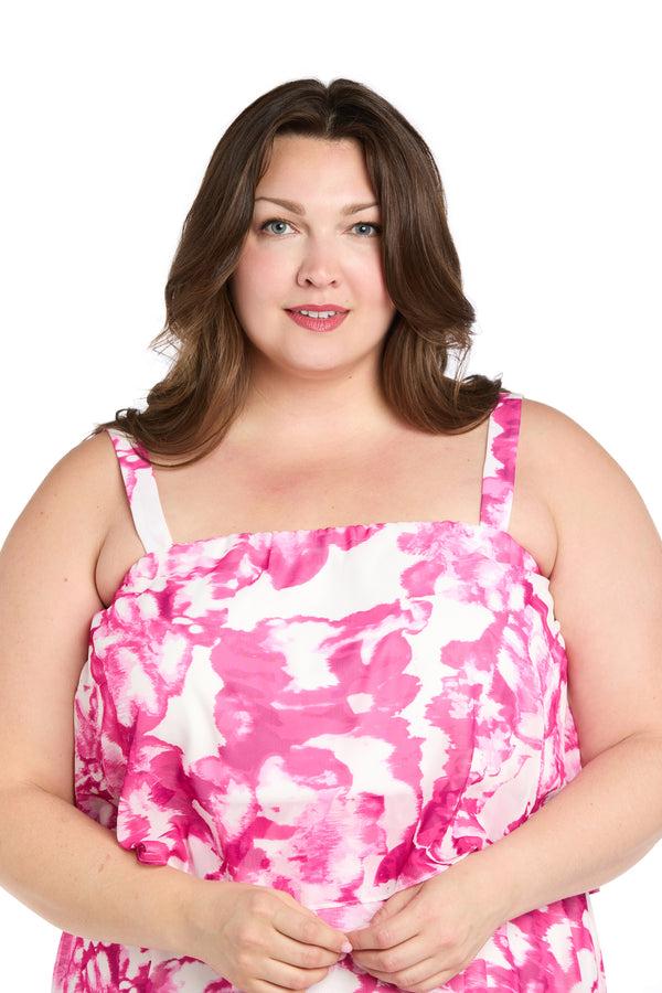 R&m Richards Pink & White Chiffon Layered Dress - Plus