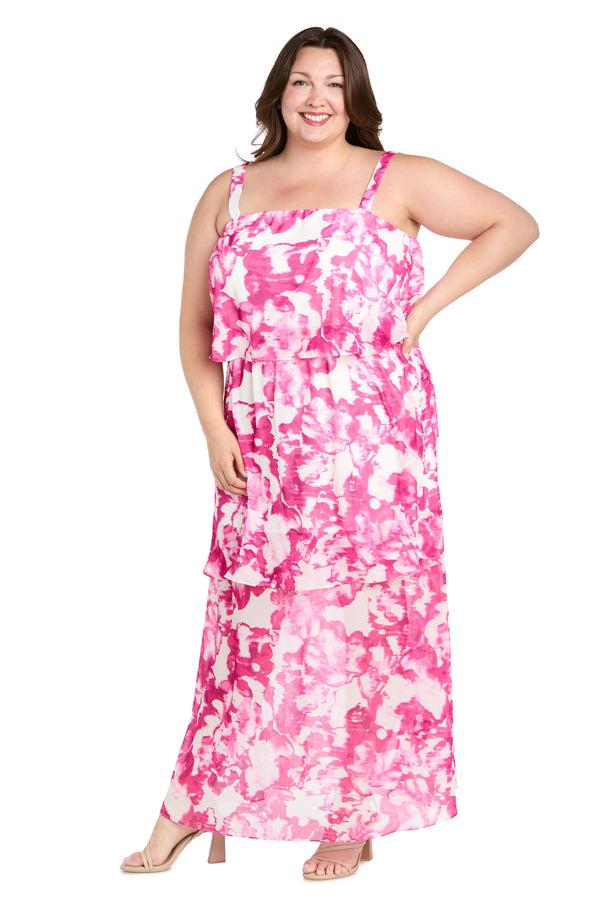 R&m Richards Pink & White Chiffon Layered Dress - Plus
