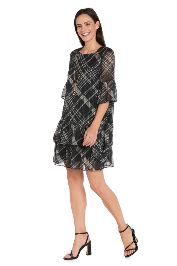 R&m Richards Printed Chiffon Lurex Dress