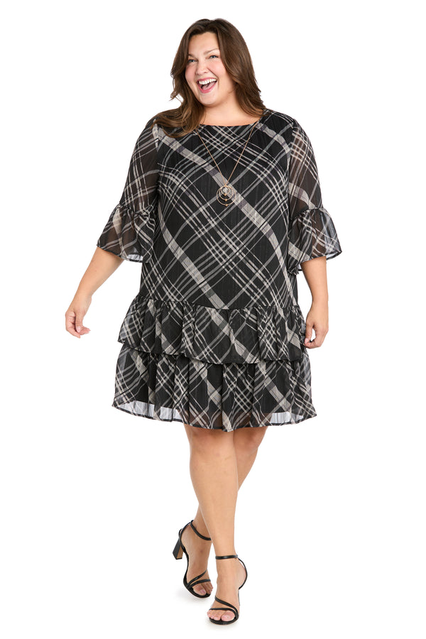 R&m Richards Printed Chiffon Lurex Dress - Plus