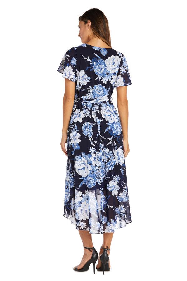 R&m Richards Puff Print Power Mesh High-Low Dress