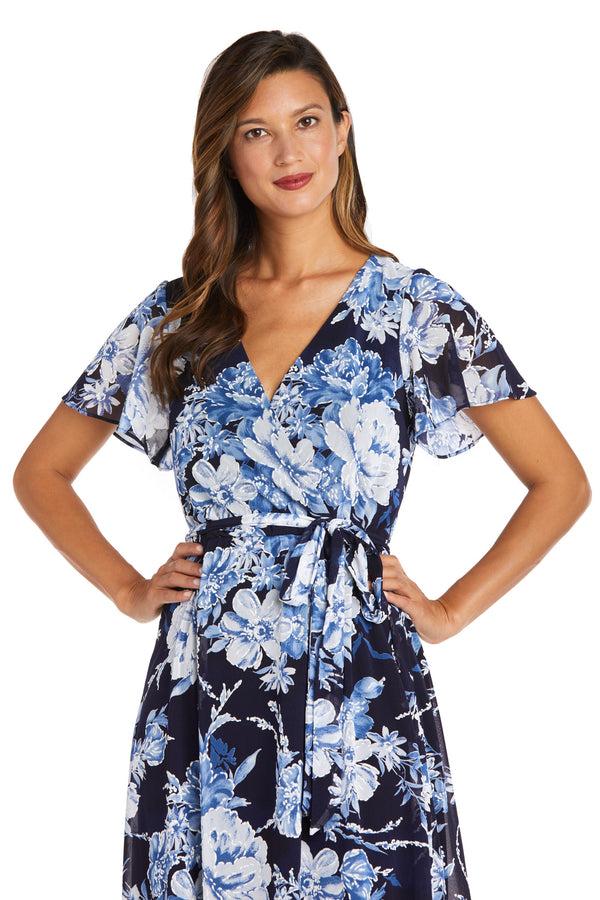 R&m Richards Puff Print Power Mesh High-Low Dress