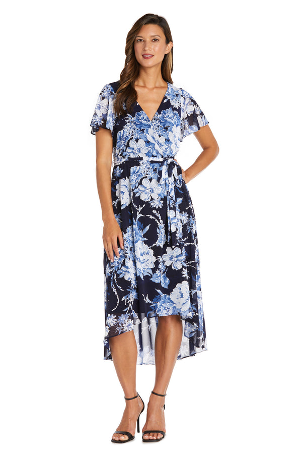 r&m richards Puff Print Power Mesh High-Low Dress