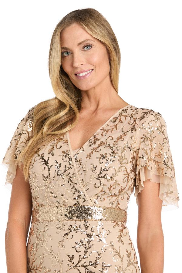R&m Richards Radiant Glamour Gold Sequin Dress