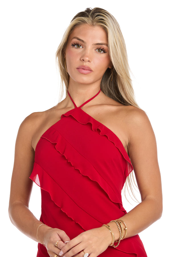 R&m Richards Remi Ruffle Halter Dress