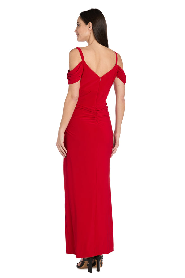 R&m Richards Rhinestone Drape Off-Shoulder Gown