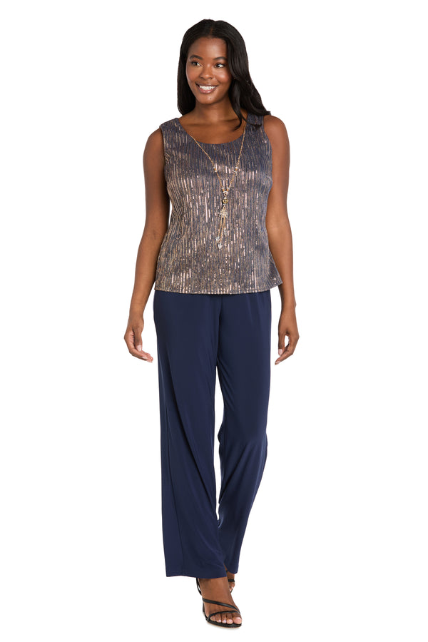 R&m Richards Sequined Duster Pant Set Navy Rose
