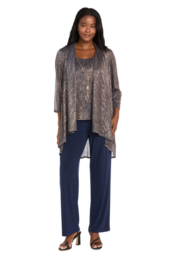 r&m richards Sequined Duster Pant Set Navy Rose