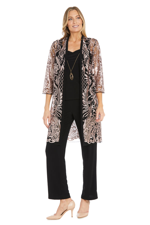 r&m richards Sequined Embroidered Lace Pantsuit
