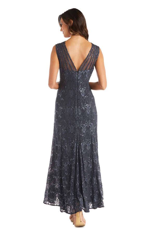 R&m Richards Sequined Lace Gown With Sheer Inserts